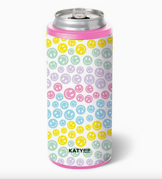 Pastel Happy Face Repeat Insulated Can Cooler