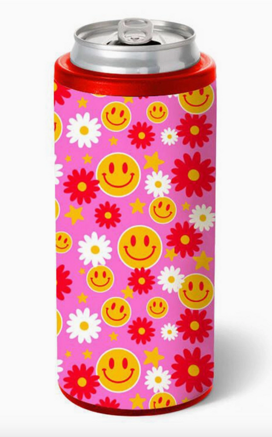 Red Flower Happy Face Insulated Can Cooler