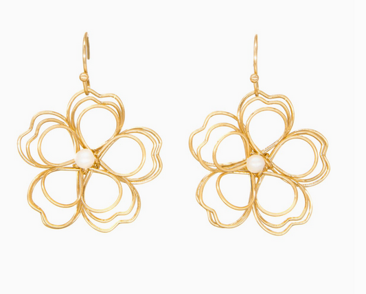 Wired Gold Blossom Flower Earrings
