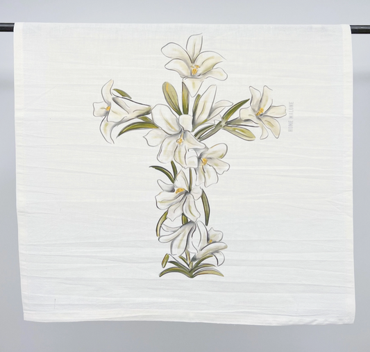 Easter Lily Cross Kitchen Tea Towel