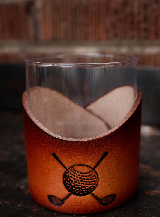 LIght Stain Barware Leather Rocks Glass
