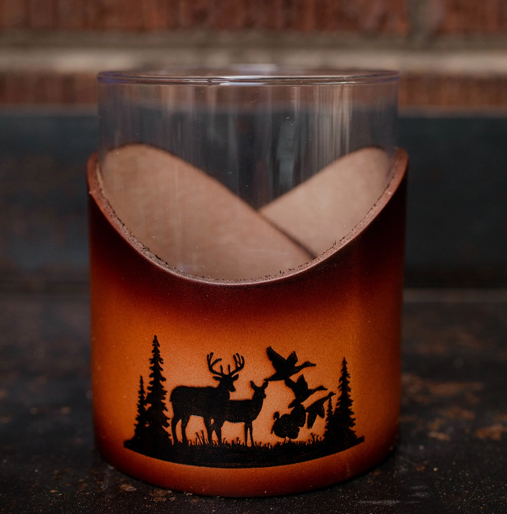 LIght Stain Barware Leather Rocks Glass