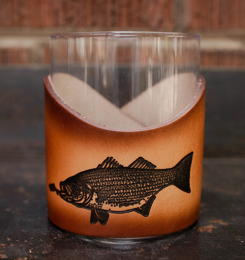 LIght Stain Barware Leather Rocks Glass