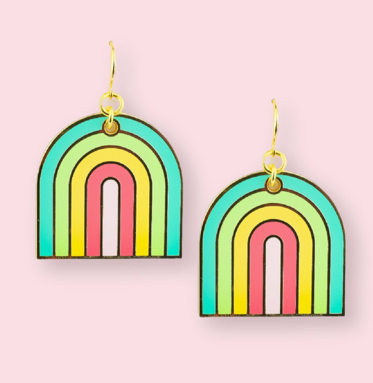 Rainbow Enamel Dangle Earrings