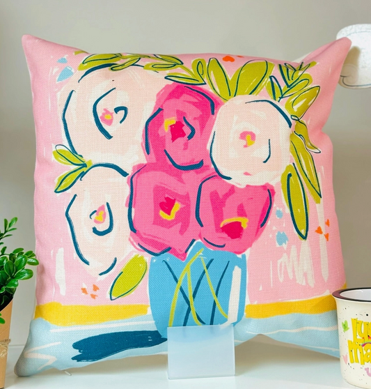 Hot Pink Floral Square Pillow