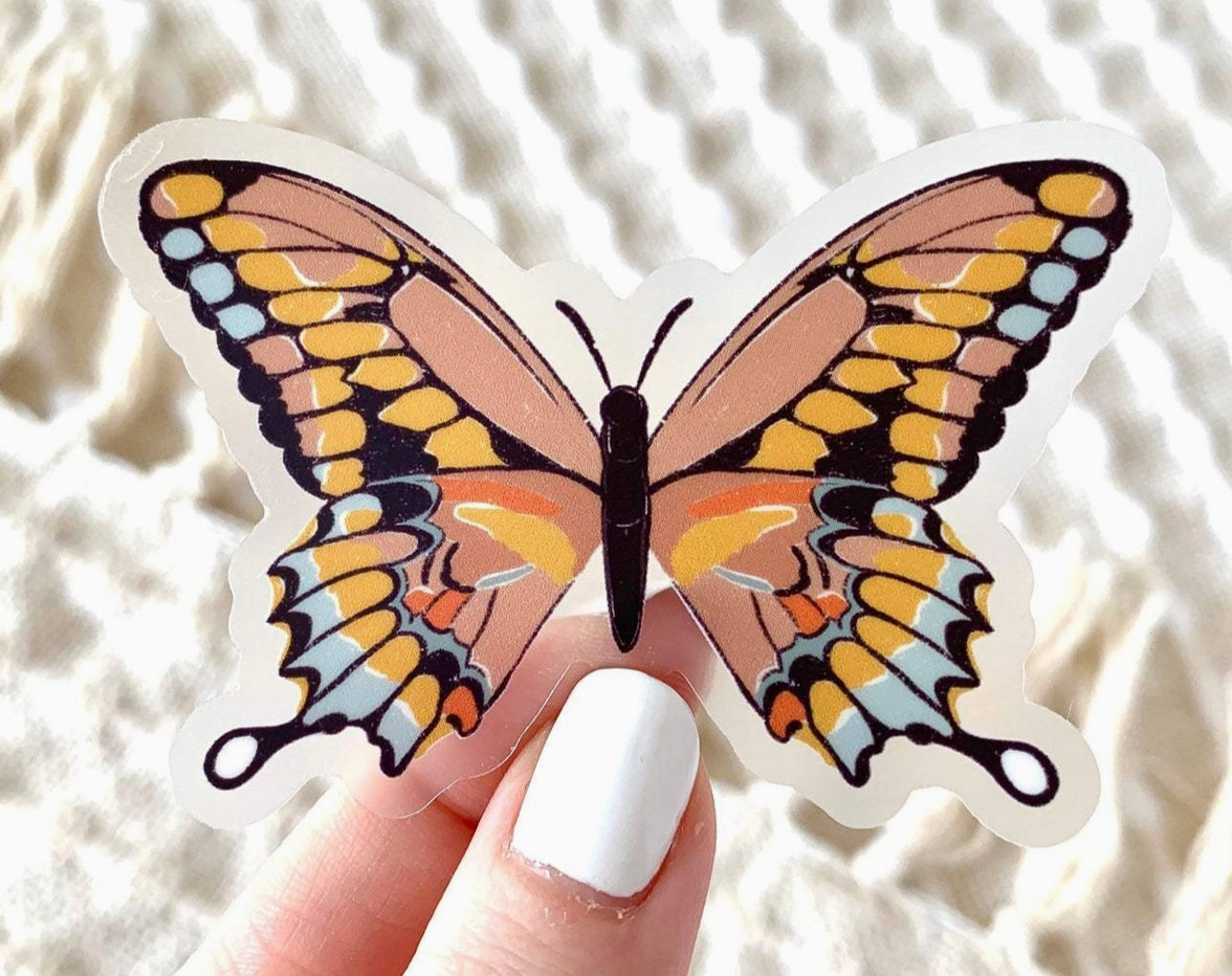 Clear Pink Swallowtail Butterfly Sticker