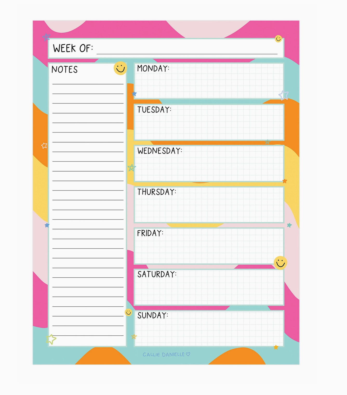 Weekday Notes Calendar Weekly Calendar Notepad – The Stompin' Grounds