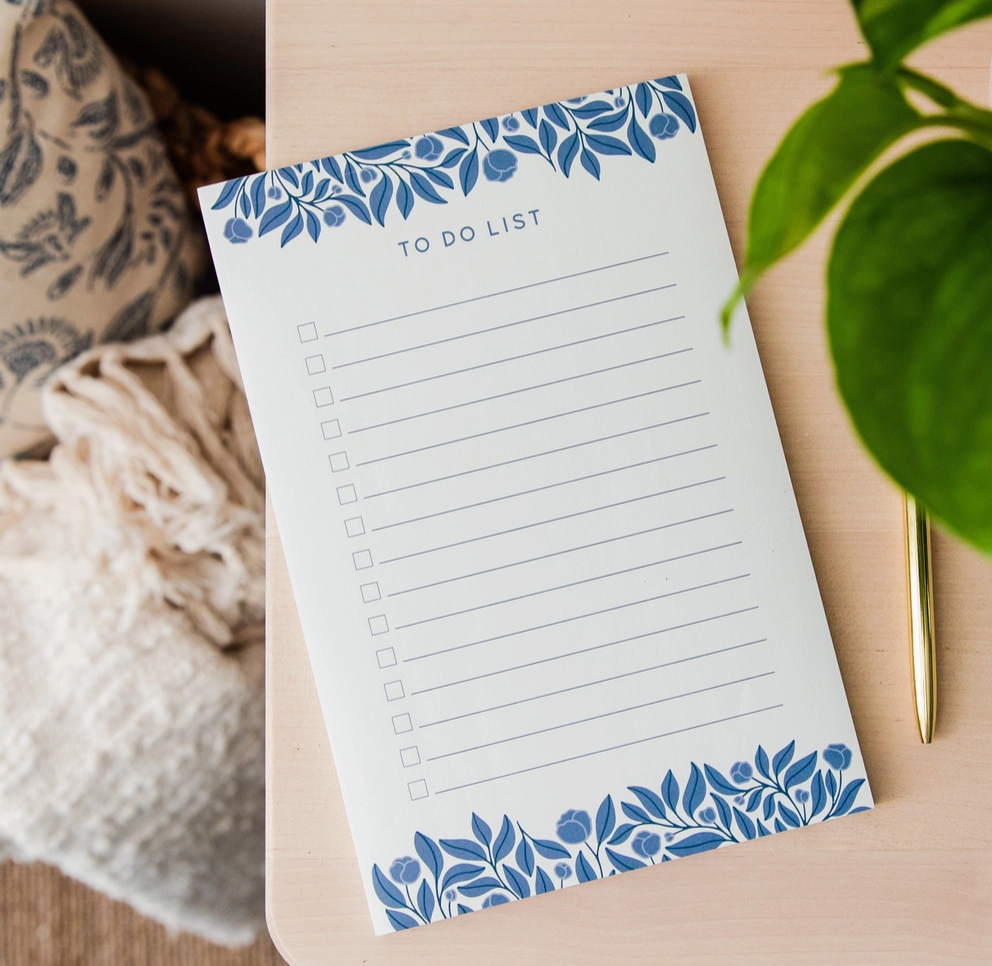 French Blue Floral To Do List Notepad