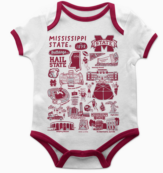 MS State Bulldogs Sketched Onesie