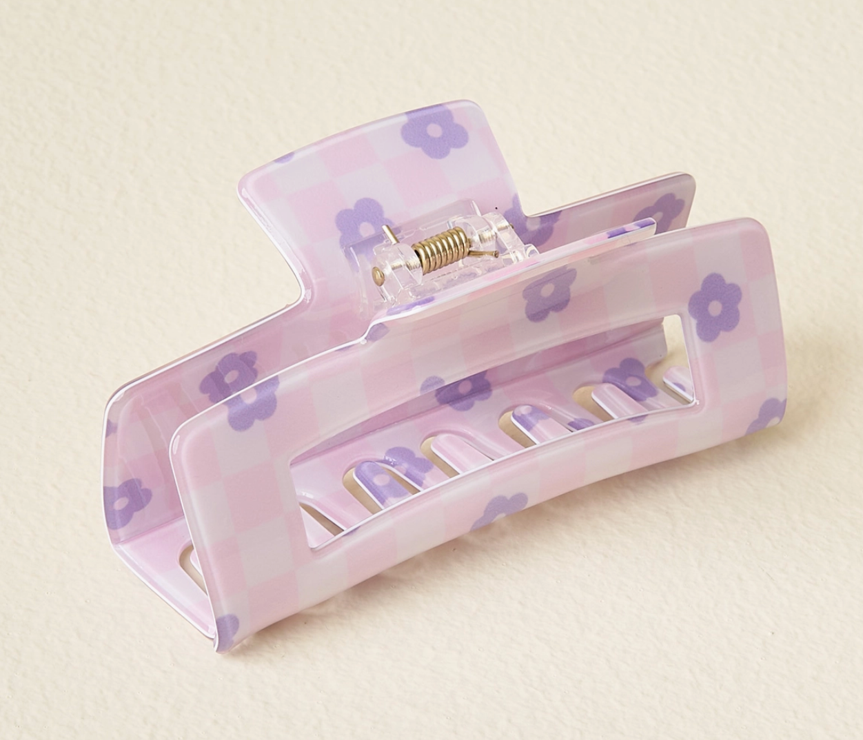 Checkered Floral Claw Clip