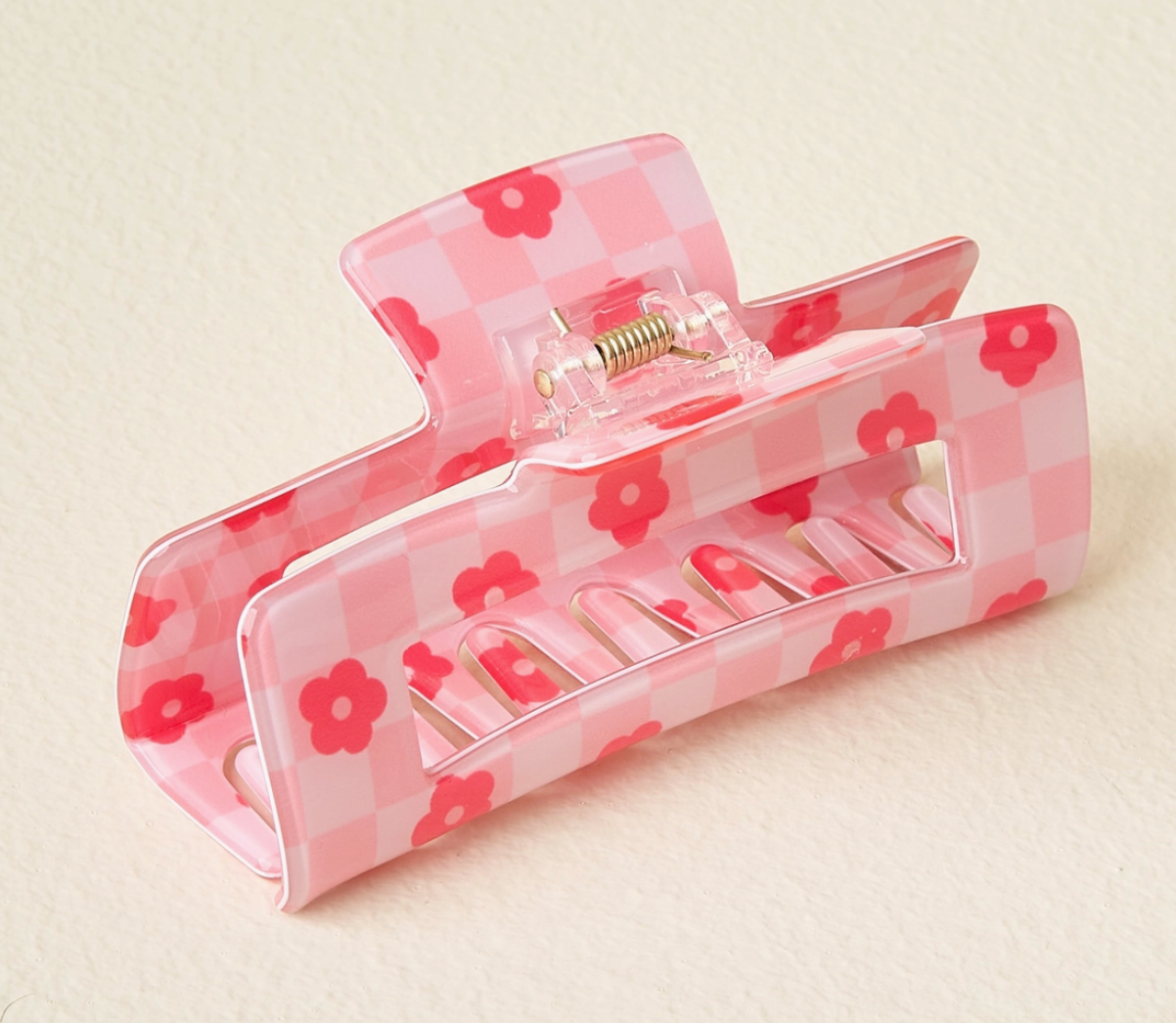 Checkered Floral Claw Clip