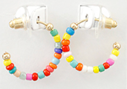 Rainbow Beaded Gold Hoops