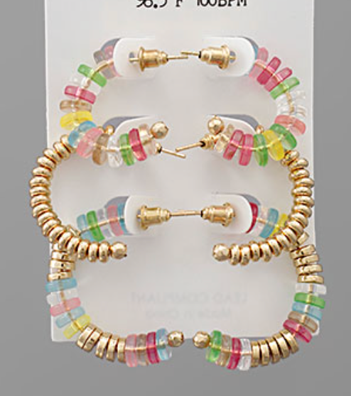 Multicolor Gold Acrylic Disk Hoops