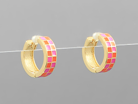 Gold Checkered Huggie Hoops