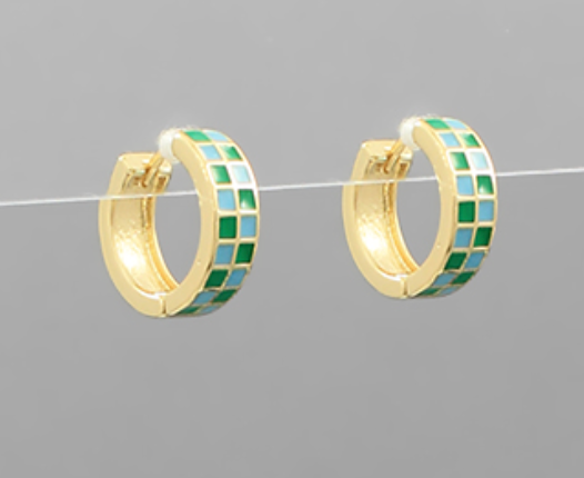Gold Checkered Huggie Hoops