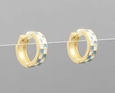 Gold Checkered Huggie Hoops