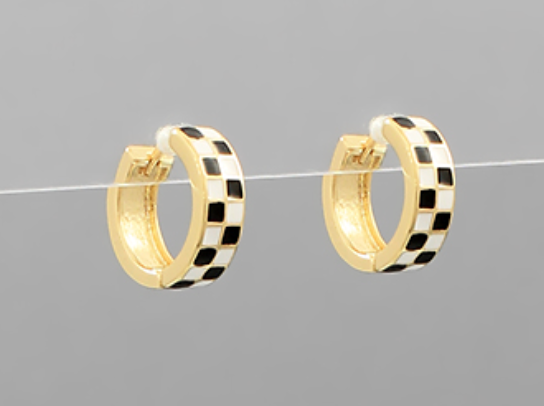 Gold Checkered Huggie Hoops