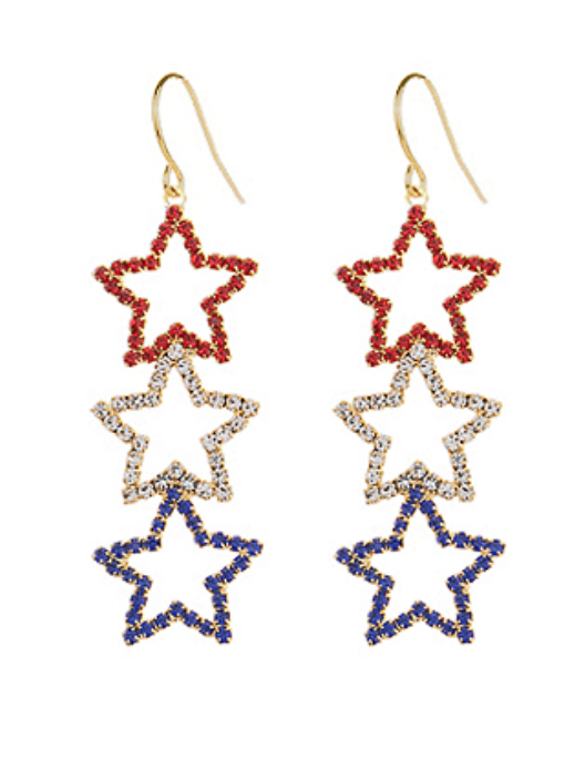 USA Pave 3 Star Drop Earrings