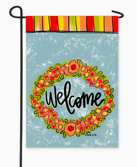 Welcome Flower Wreath Garden Flag