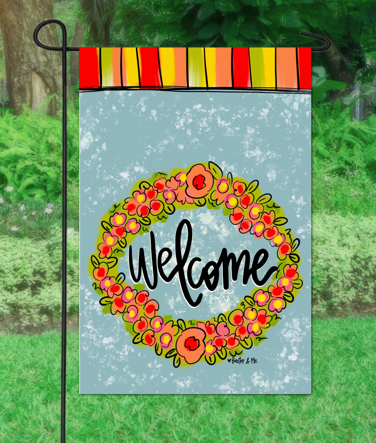 Welcome Flower Wreath Garden Flag