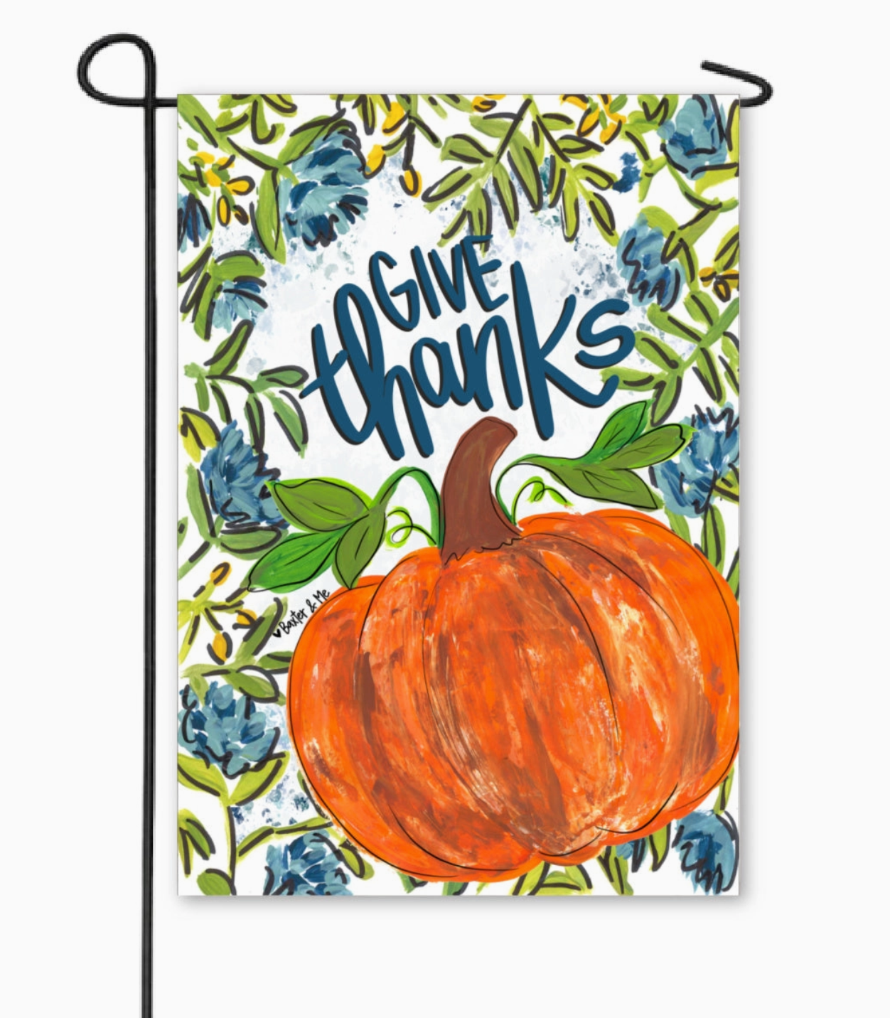 Blue Give Thanks Pumpkin Garden Flag