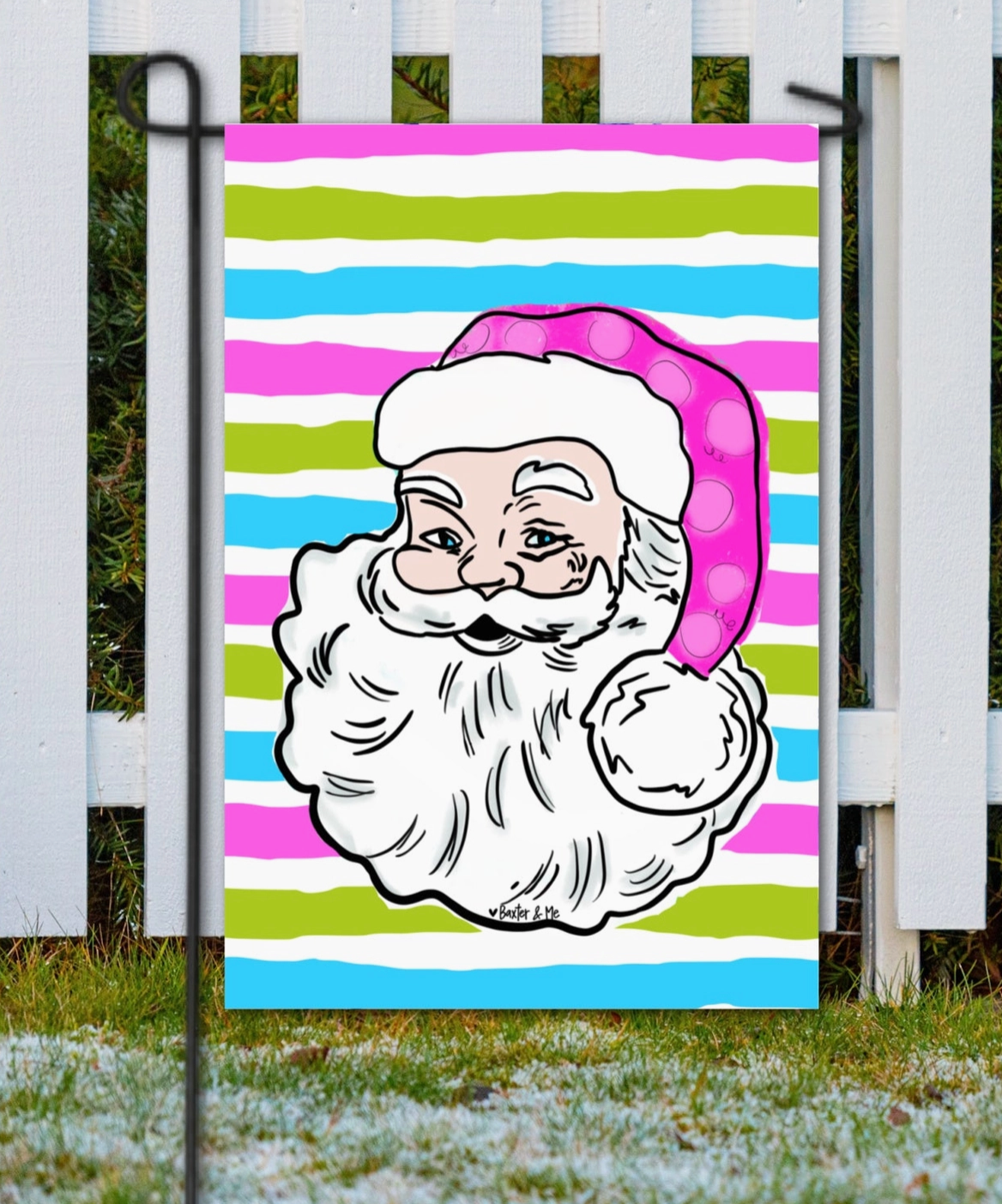 Pink Jolly Santa Garden Flag