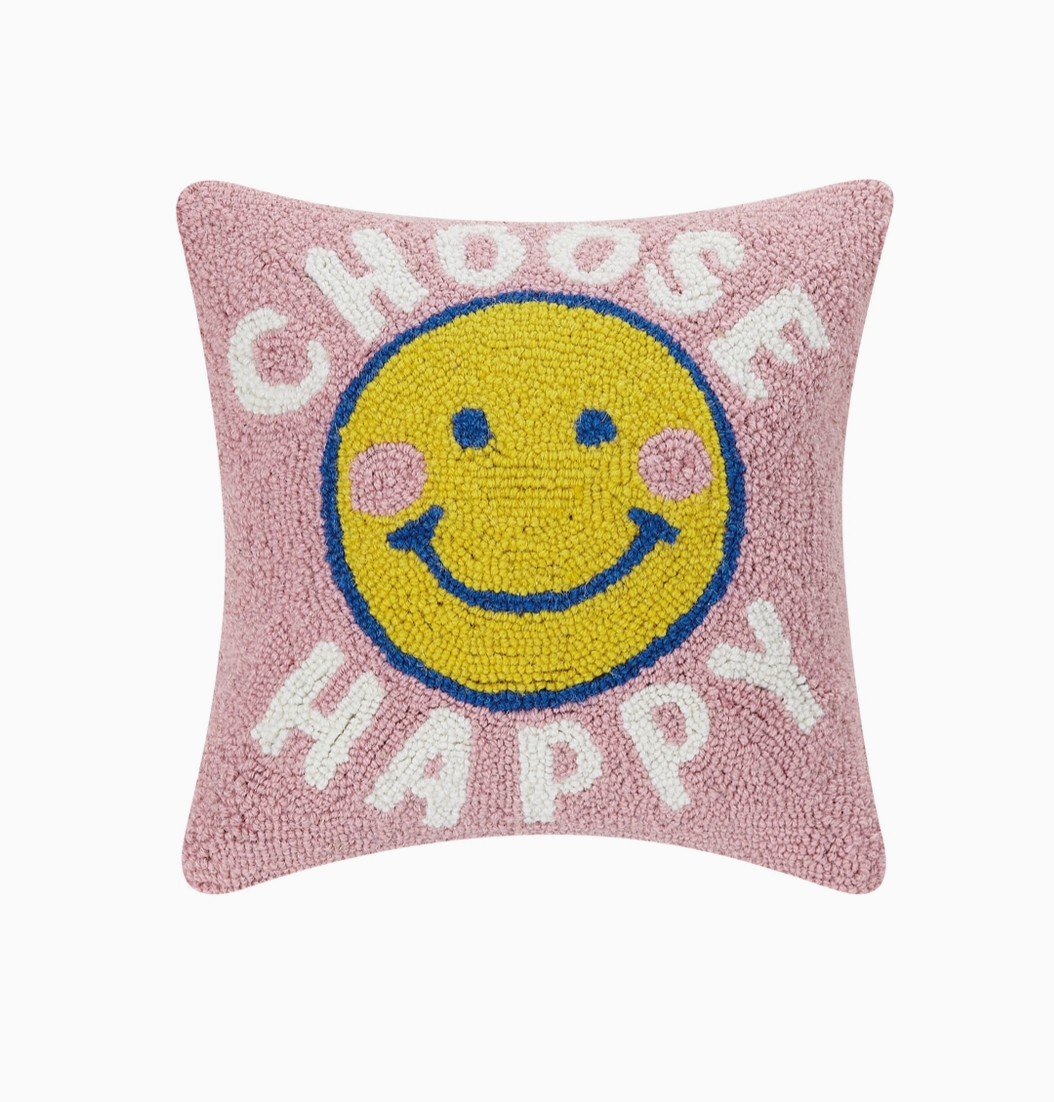 Choose Happy Hook Pillow