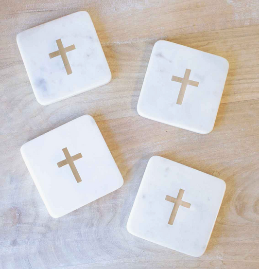 Cross Marble Coaster Set