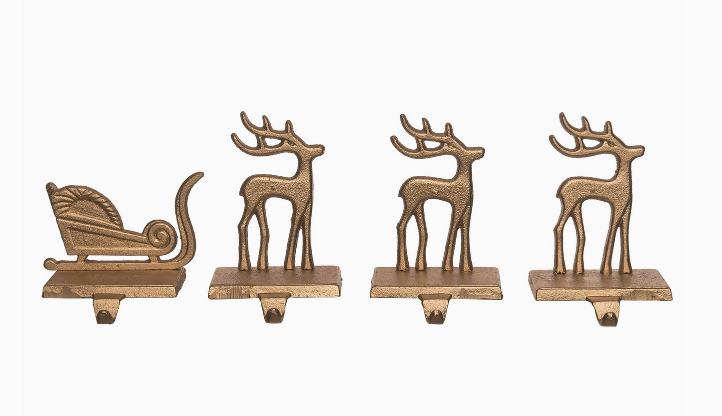 Gold Reindeer Sleigh Stocking Holder