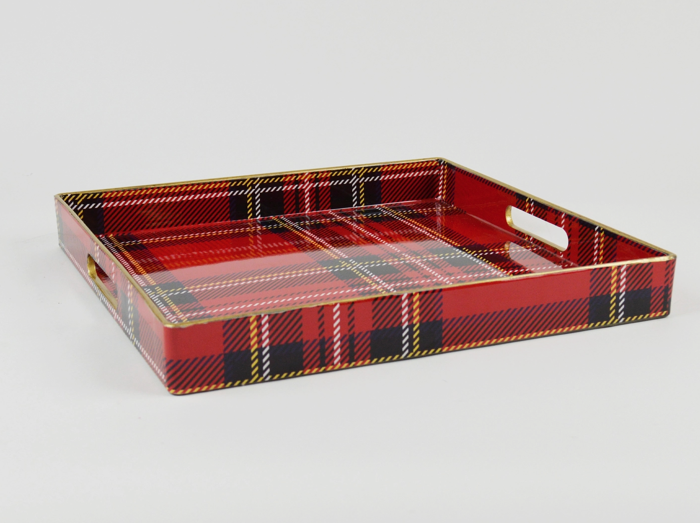 Red Plaid Square Tray