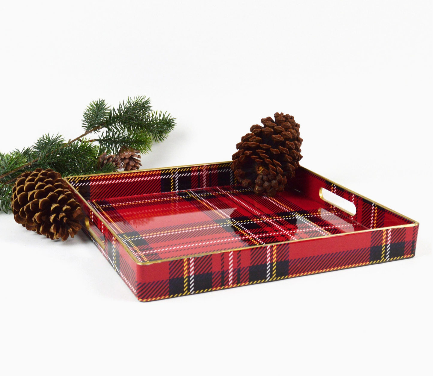 Red Plaid Square Tray