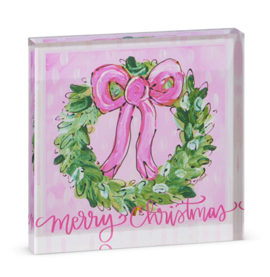 Merry Christmas Wreath Acrylic Block