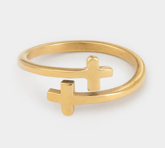 Gold Wrapped Cross Ring