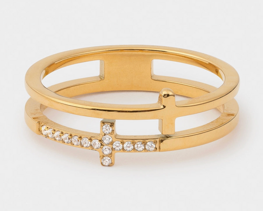 Stacked Cross Gem Ring