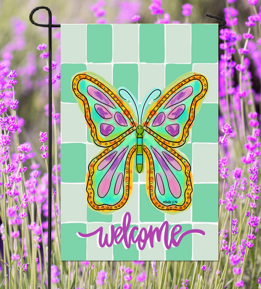 Checkered Butterfly Garden Flag