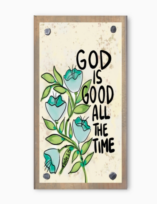 Blue Floral God is Good Happy Block