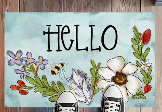 Hello Floral Bee Rug Floormat
