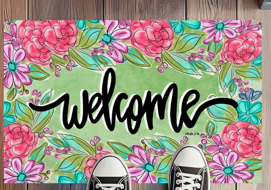 Pink & Purple Floral Welcome Floormat
