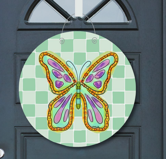 Checkered Butterfly Door Hanger