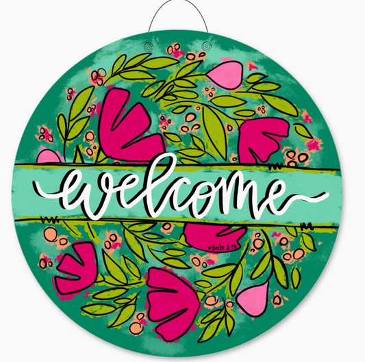 Welcome Pink Floral Door Hanger
