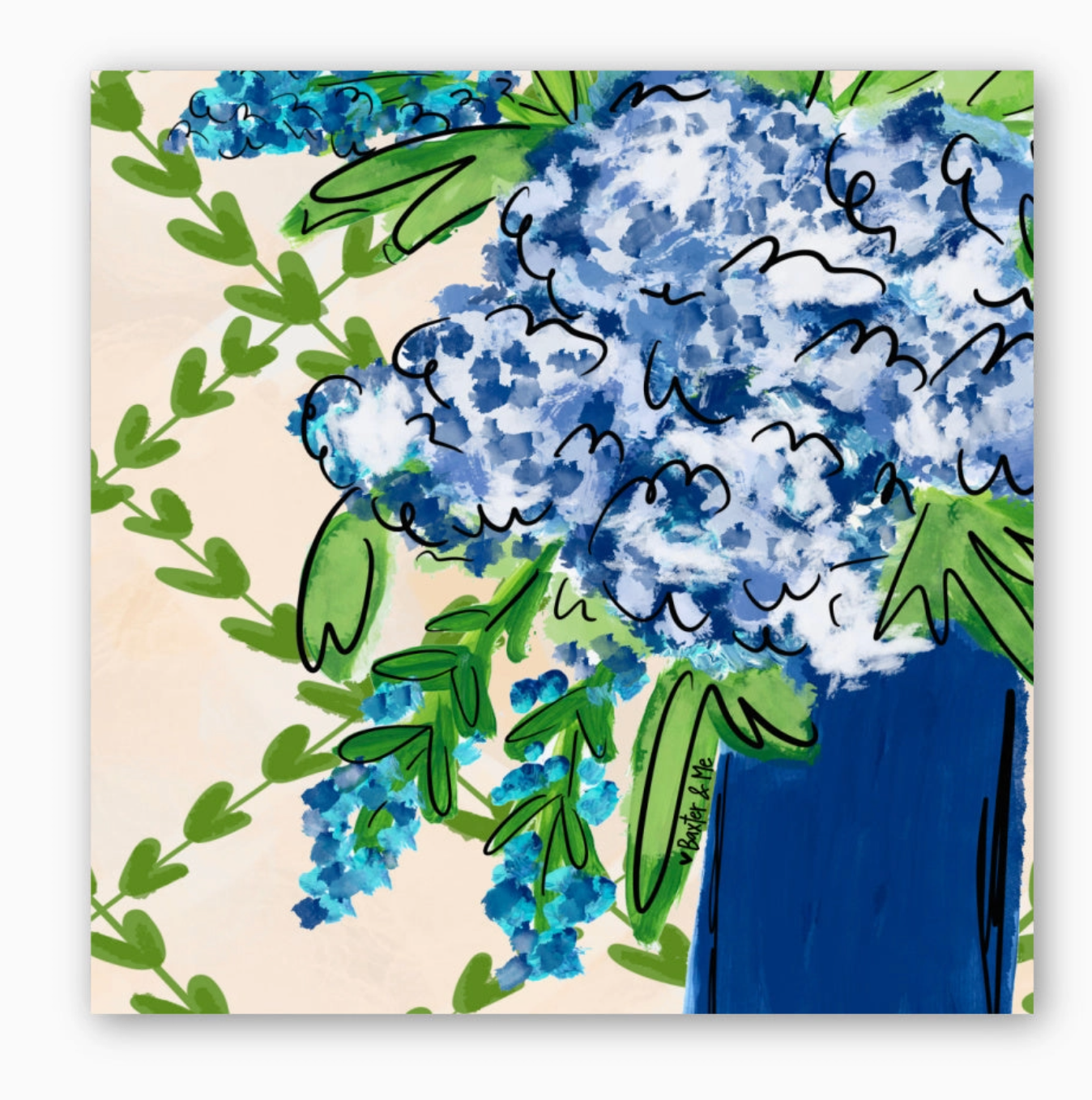 Blue Floral Greenery Wrapped Canvas