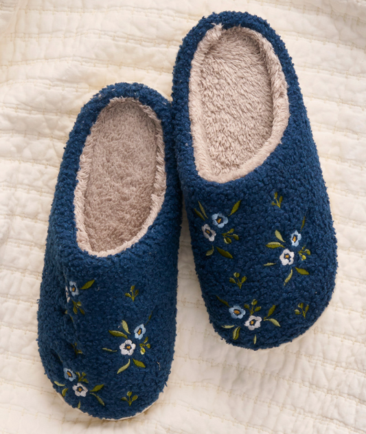 Dainty Floral Navy Slippers
