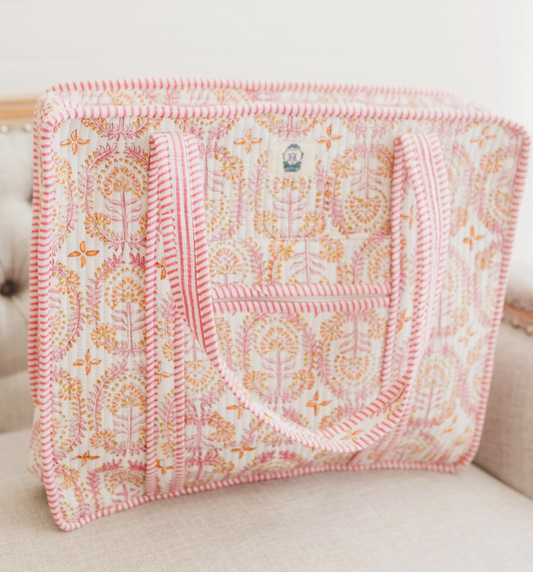 Dahlia Quilted Zipper Tote Bag