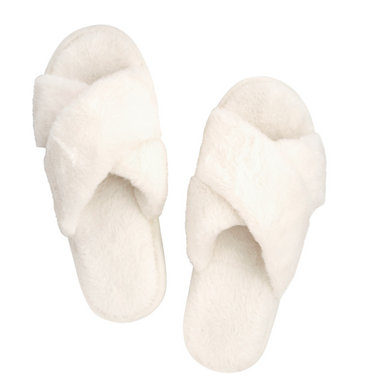 Ivory Criss Cross Plush Slippers