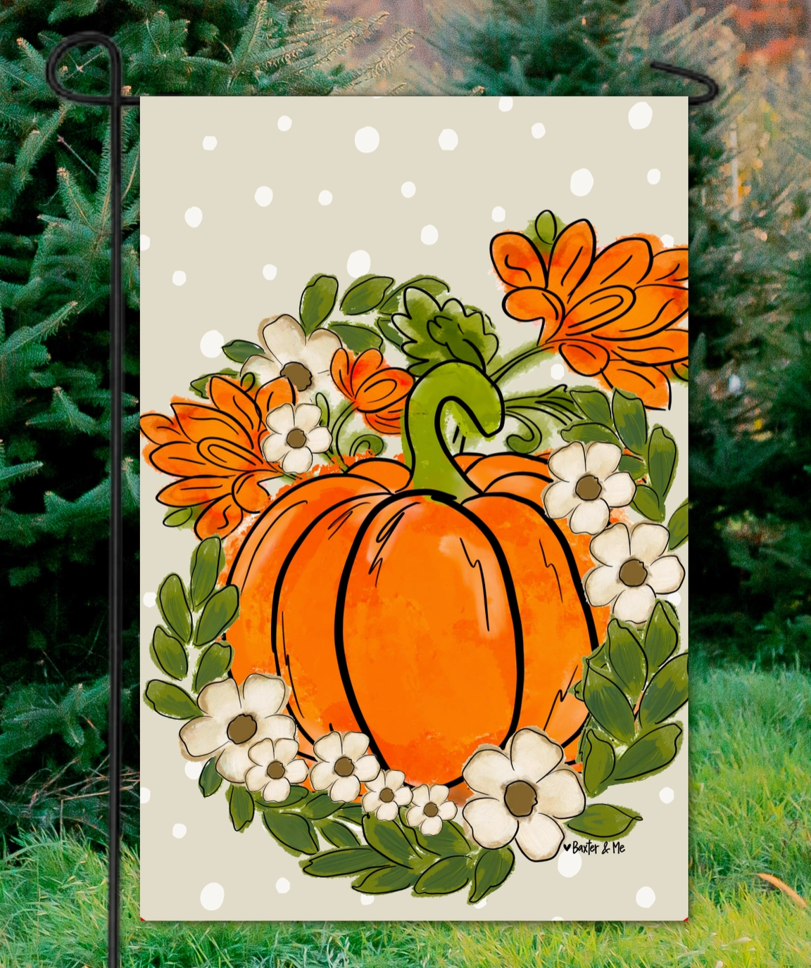 Cream Polka Dot Pumpkin Garden Flag