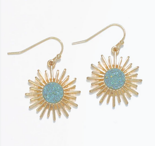Mint Druzy Gold Burst Earrings