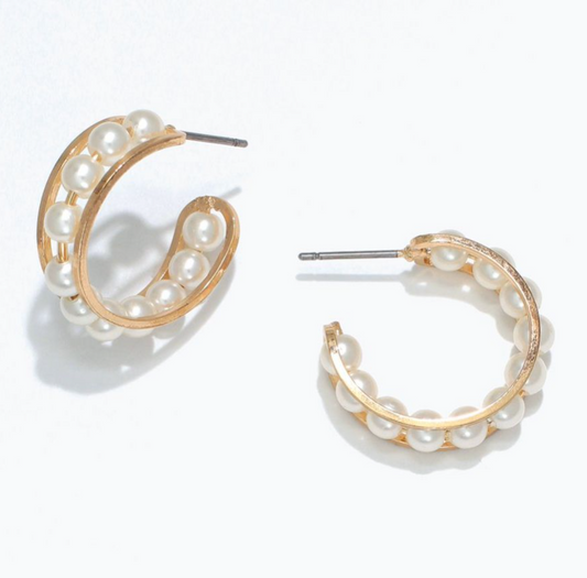 Gold Pearl Hoops