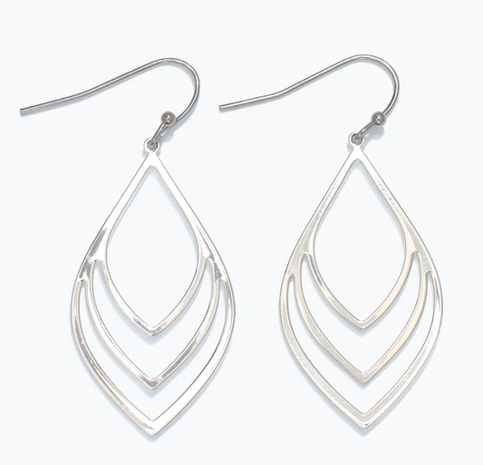 Three Tiered Silver Drop Earrings