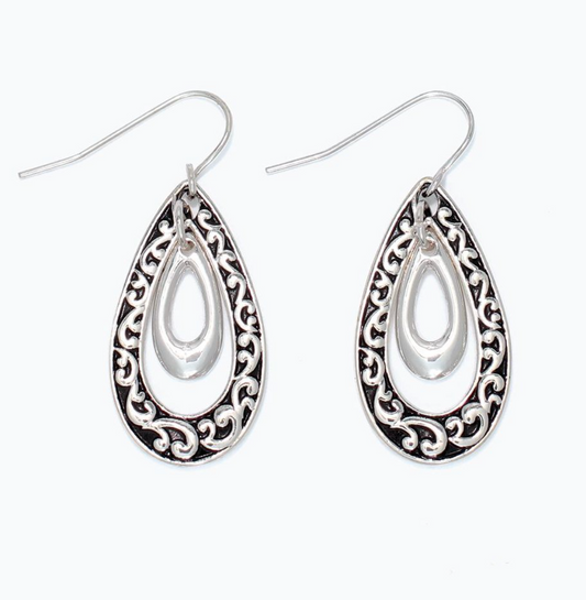 Silver Scroll Teardrop Earrings