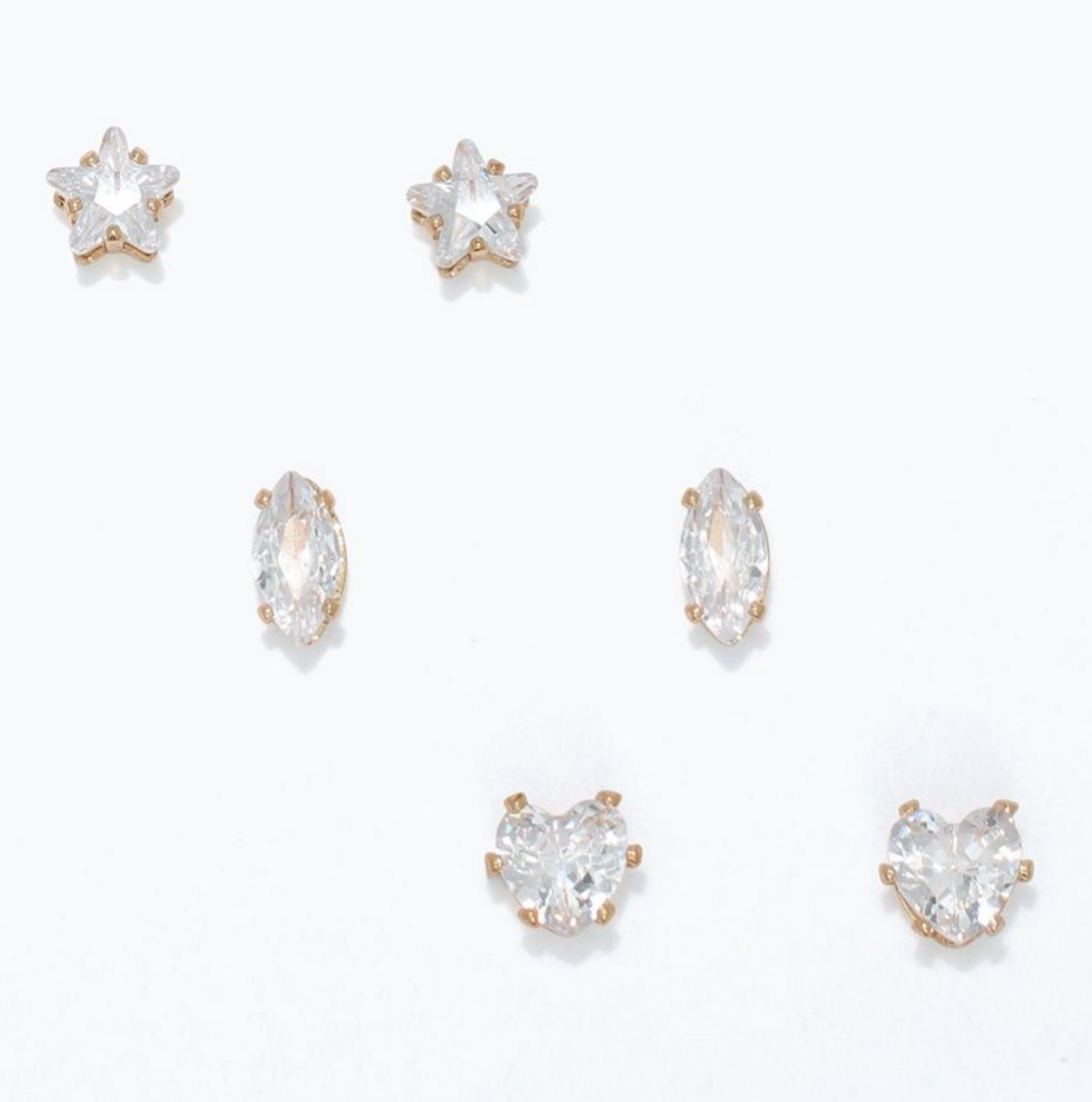 Gold CZ Trio Earrings
